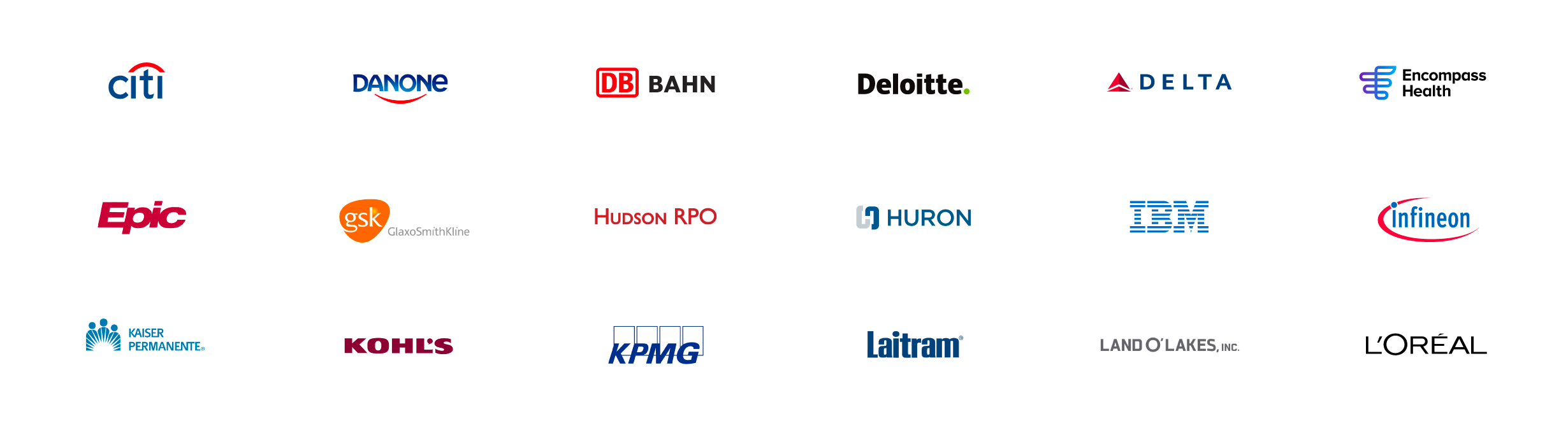 An image carousel displaying 18 company logos of current Avature customers. The companies are leading brands from all verticals.